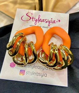 Golden Ringed Orange Stud Earrings