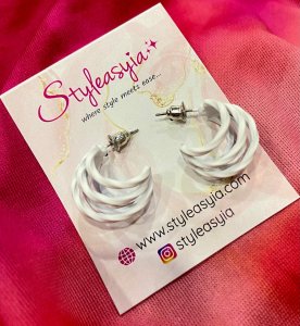 White Tri- Layered Half Hoop Earrings